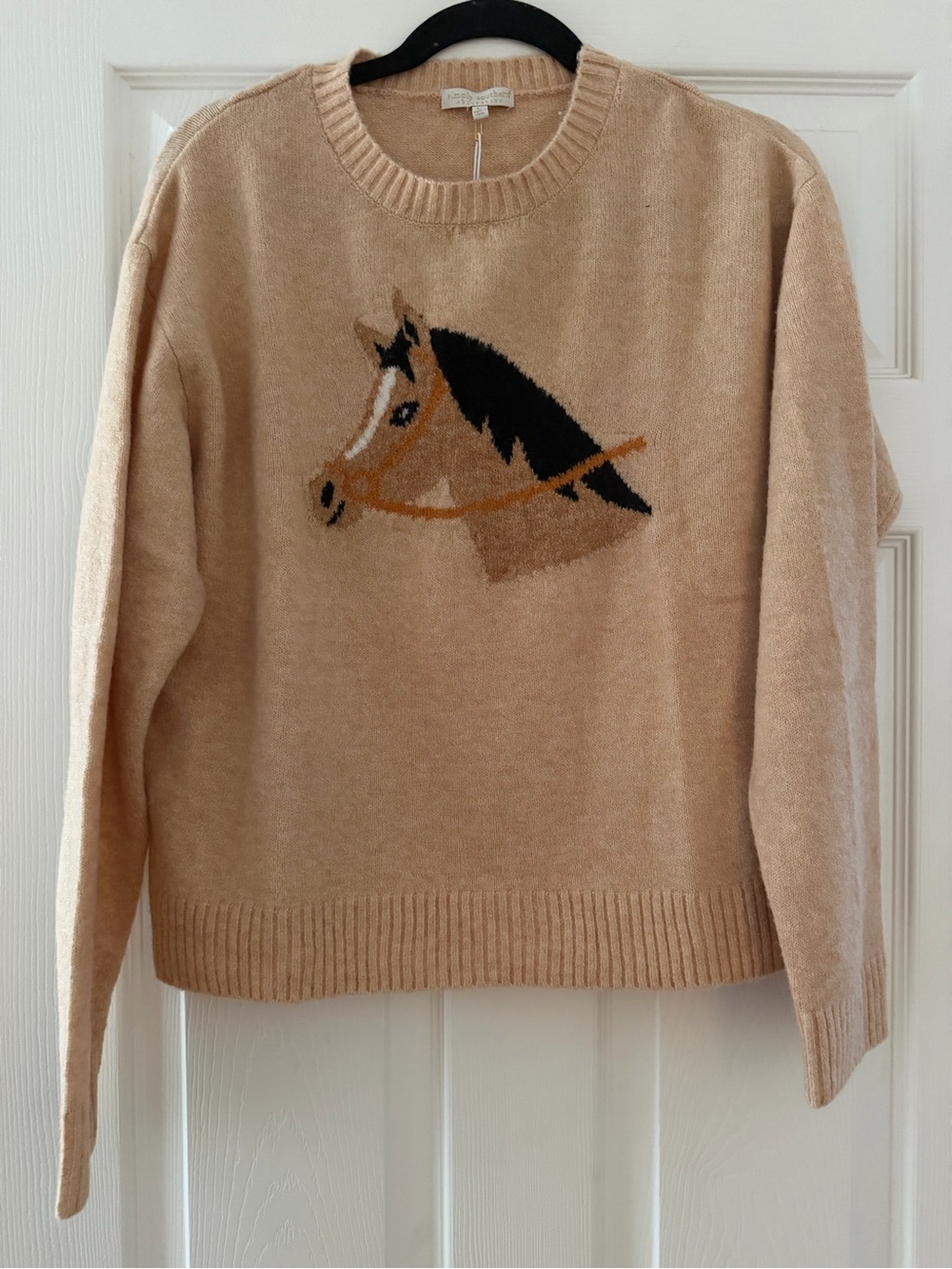 Simply Southern Beige Horse  Crewneck Sweater - Women Large